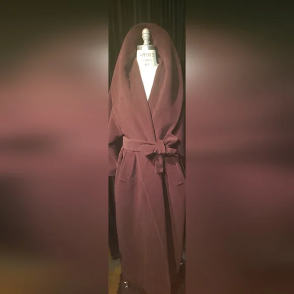 Vintage 100% cashmere rich chocolate brown wraparound huge collar 2XL maxi coat - Picture 4 of 16